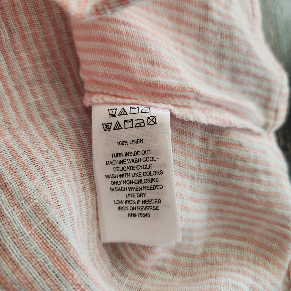 Martha Stewart 100% Linen Button-Front Tunic Top Pinstripe Pink White Small NWT